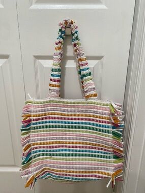 Shiraleah Multicolor Striped Woven Tote - Pink, Green, Blue & Mustard
